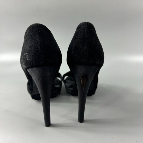 Authentic Balenciaga Strappy Open-Toe Black Suede Pumps, Size 38